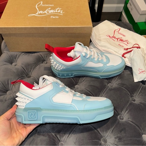 Size 43 Christian Louboutin Astroloubi Spiked Leather and Mesh Sneakers - Picture 3 of 12